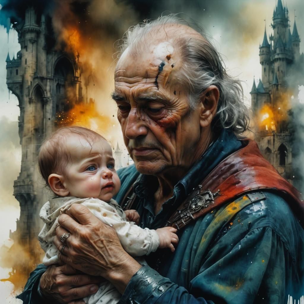 Emotional Double Exposure: Grandfather and Baby