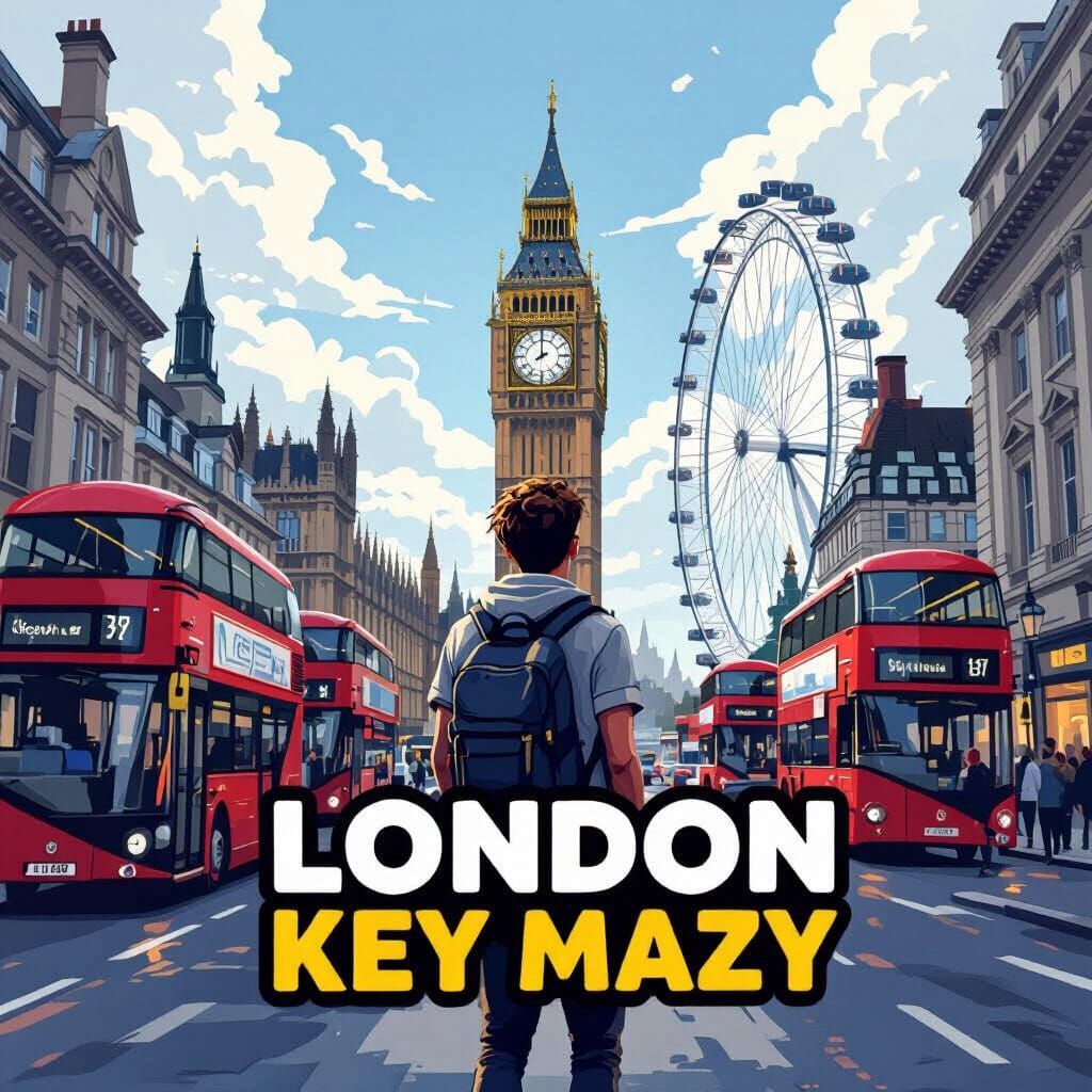 London Tourist Amazed by Big Ben in Digital Art Style