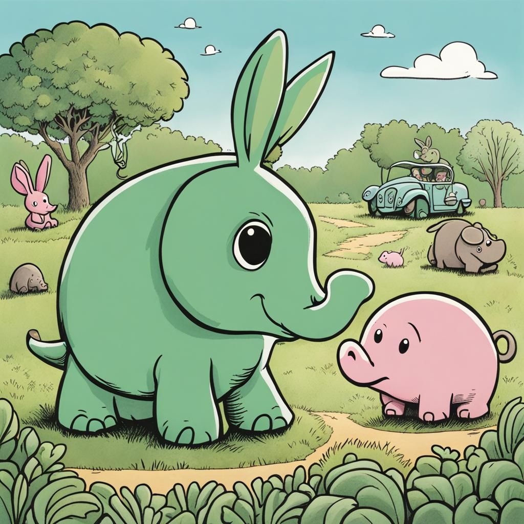 Turtle Bunny Talks to Elephant and Pig