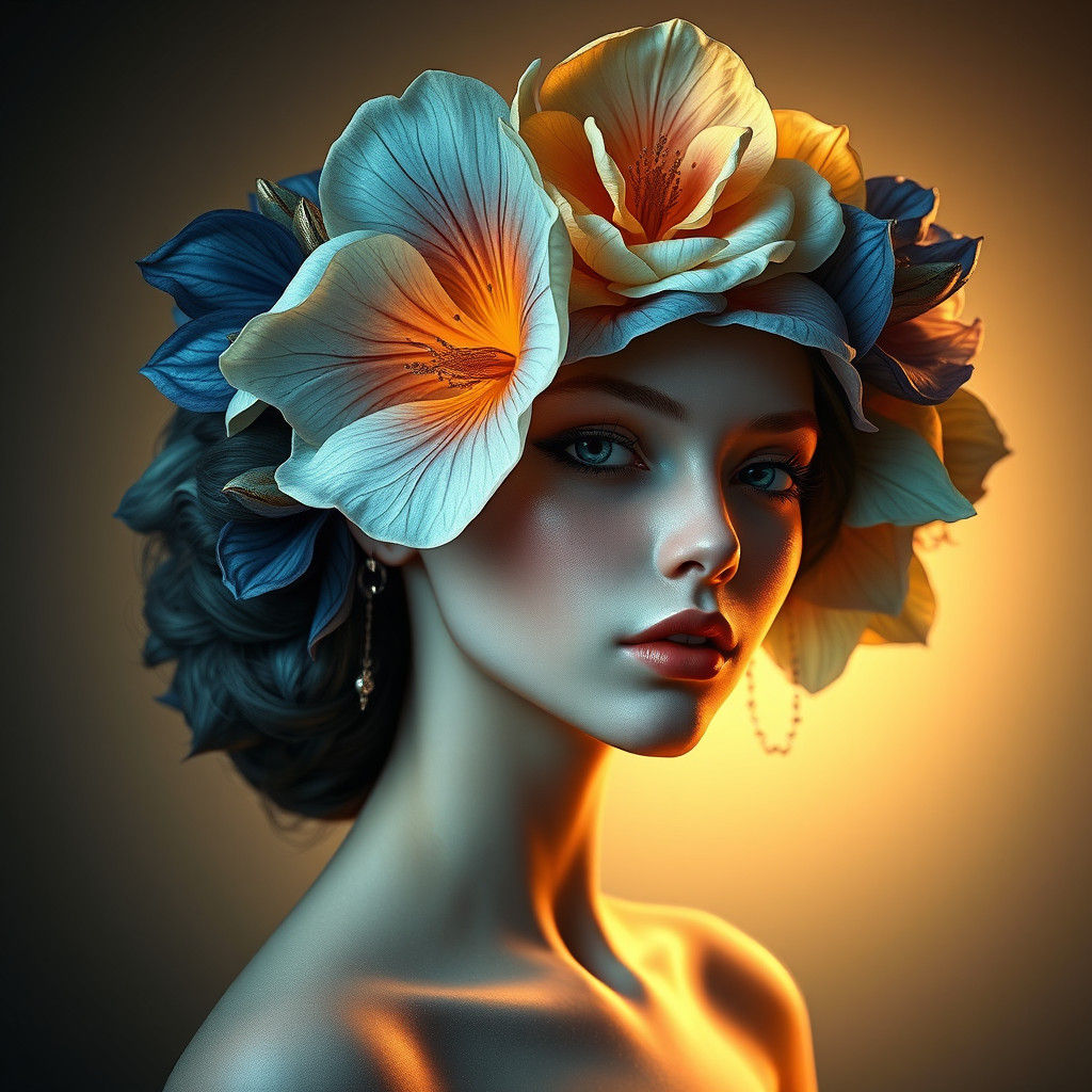 Fantasy Flower Maiden Portrait in Art Nouveau Style