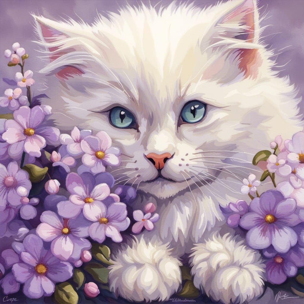 Kittens with Lilacs: Watercolor Embroidery Design