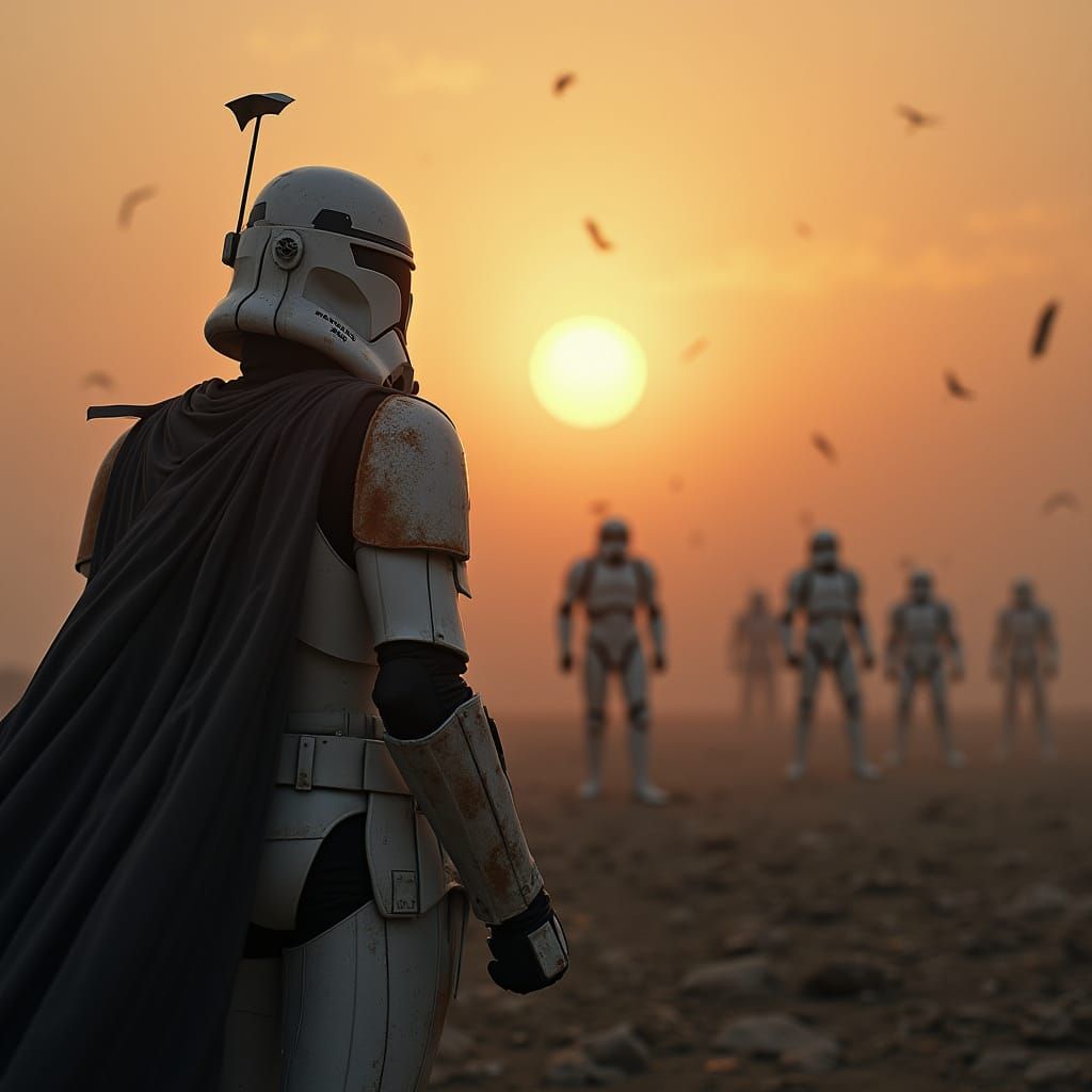 Clone Trooper's Vigil on a Desolate Battlefield