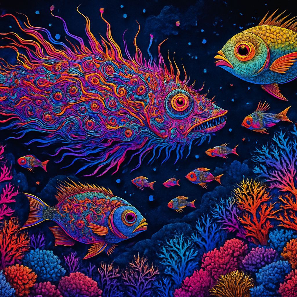 Psychedelic Coral Reef with Mutated Neon Fish