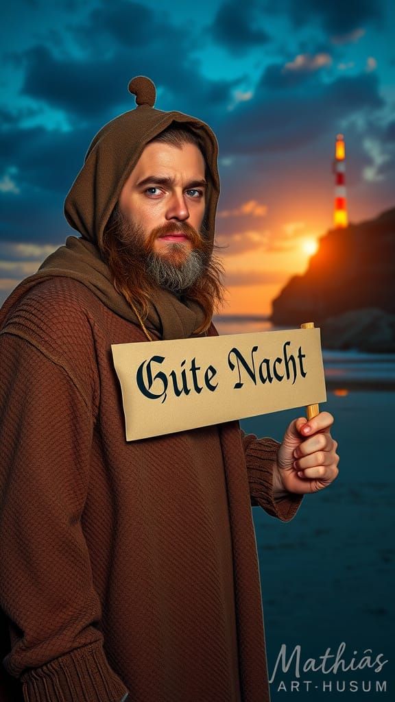 Man with Torch at Sunset, Photorealistic Style