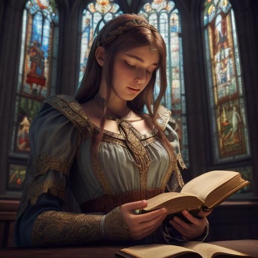 Germanic Princess Reading Bible in Sunlight