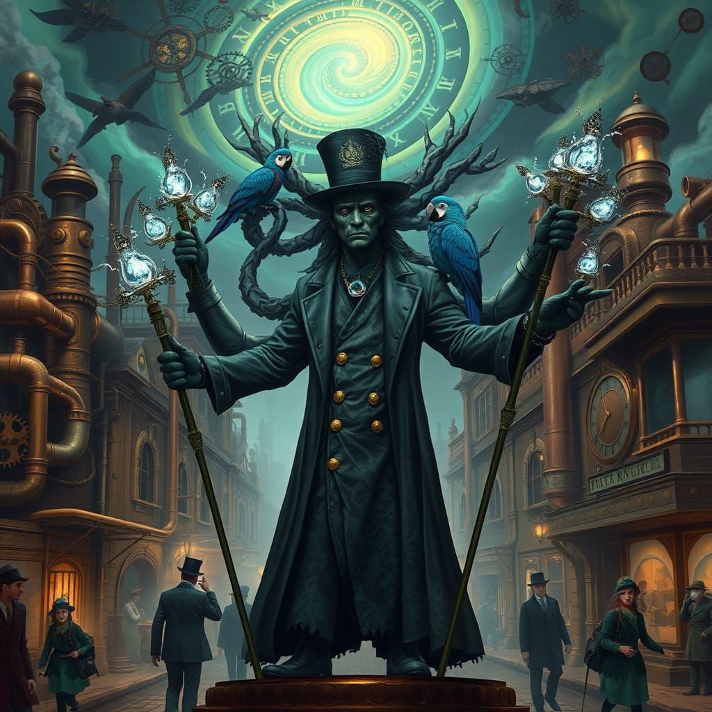 Steampunk Leopard Shaman in Clockwork City