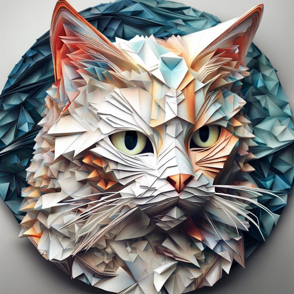 Beautiful Origami Cat with Reflective Eyes