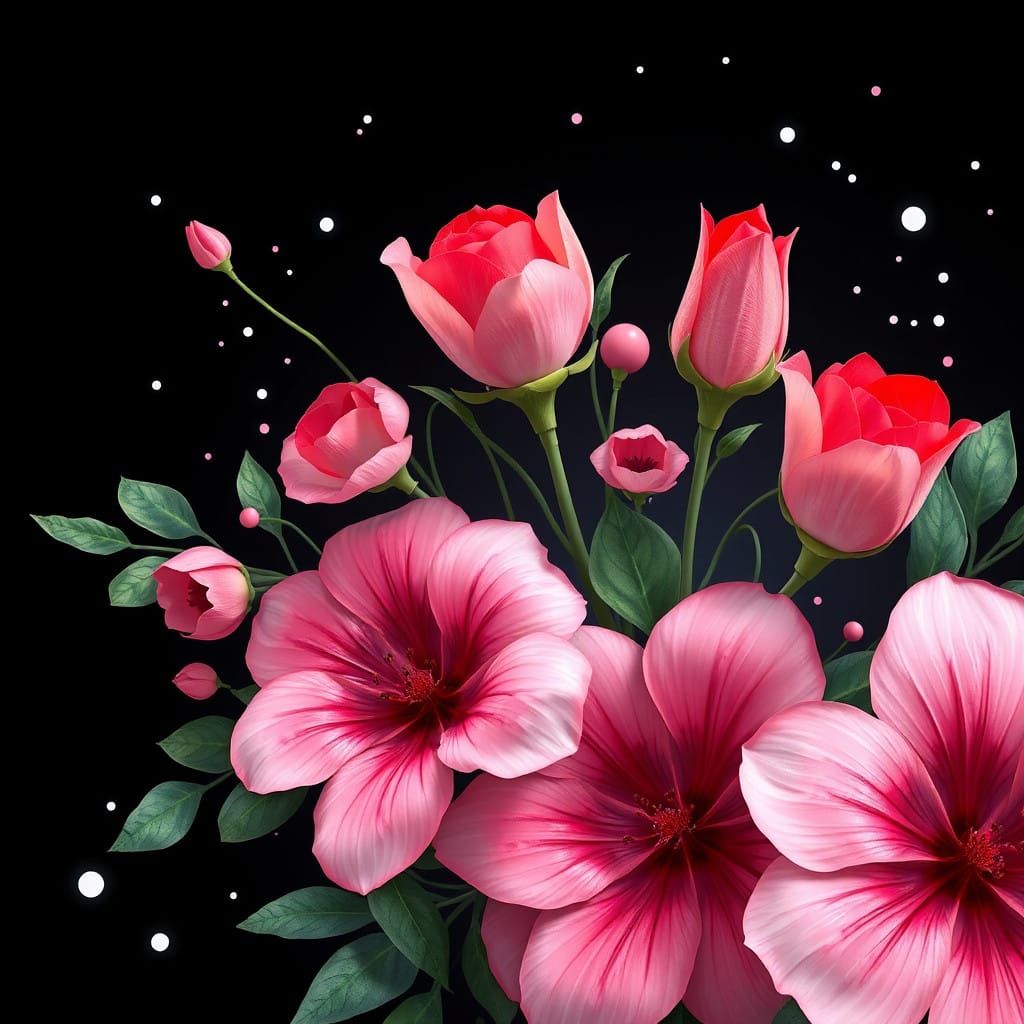 Whimsical Floral Arrangement in Vibrant Pink and Red