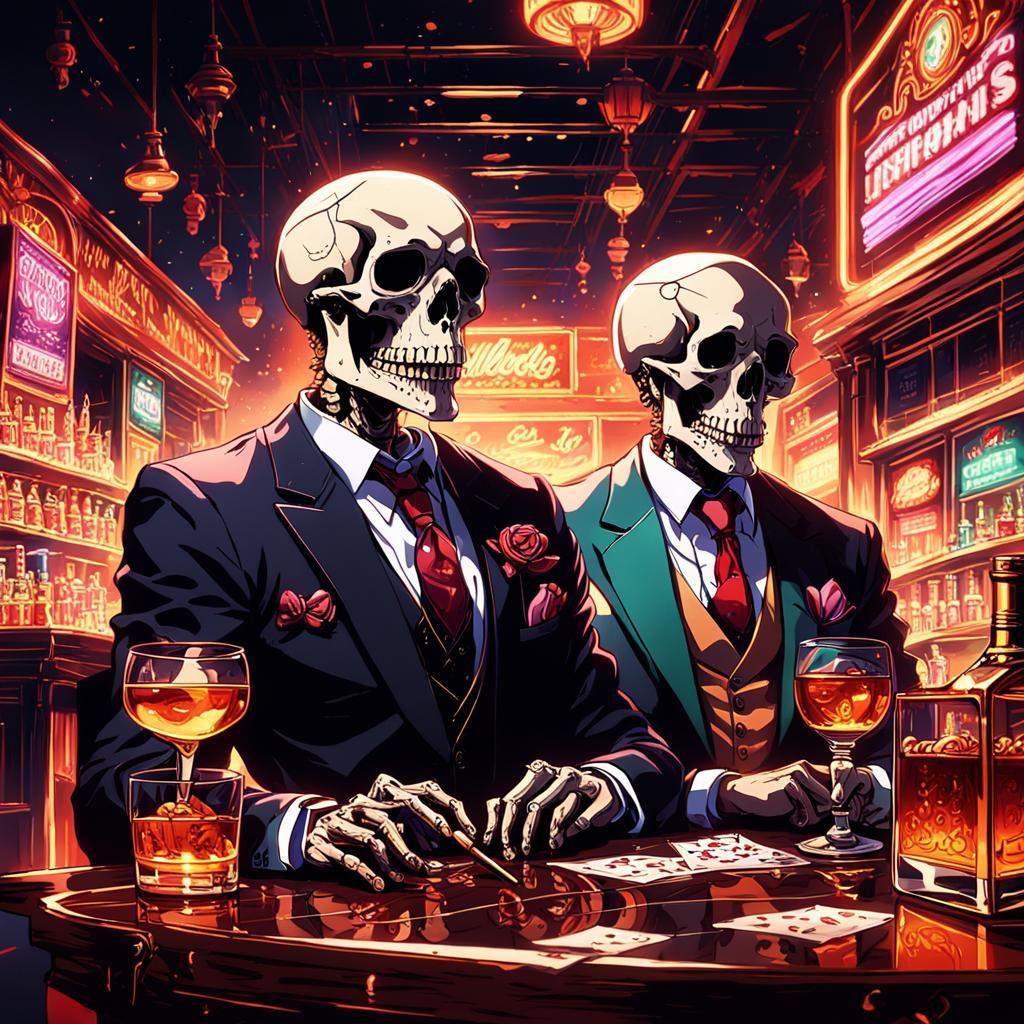 Ethereal Gamblers in Dark Fantasy Anime Style