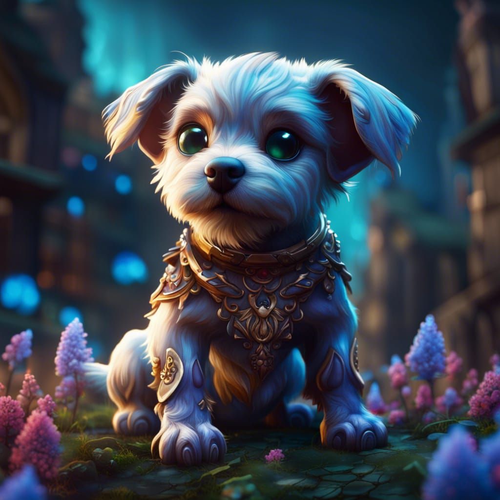 Cute Fantasy Puppy in Detailed Matte Painting