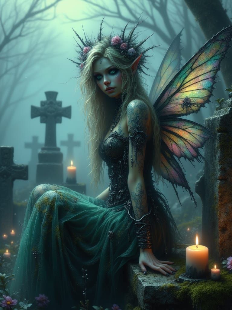 Dark Fantasy Fairy Goddess in Graveyard