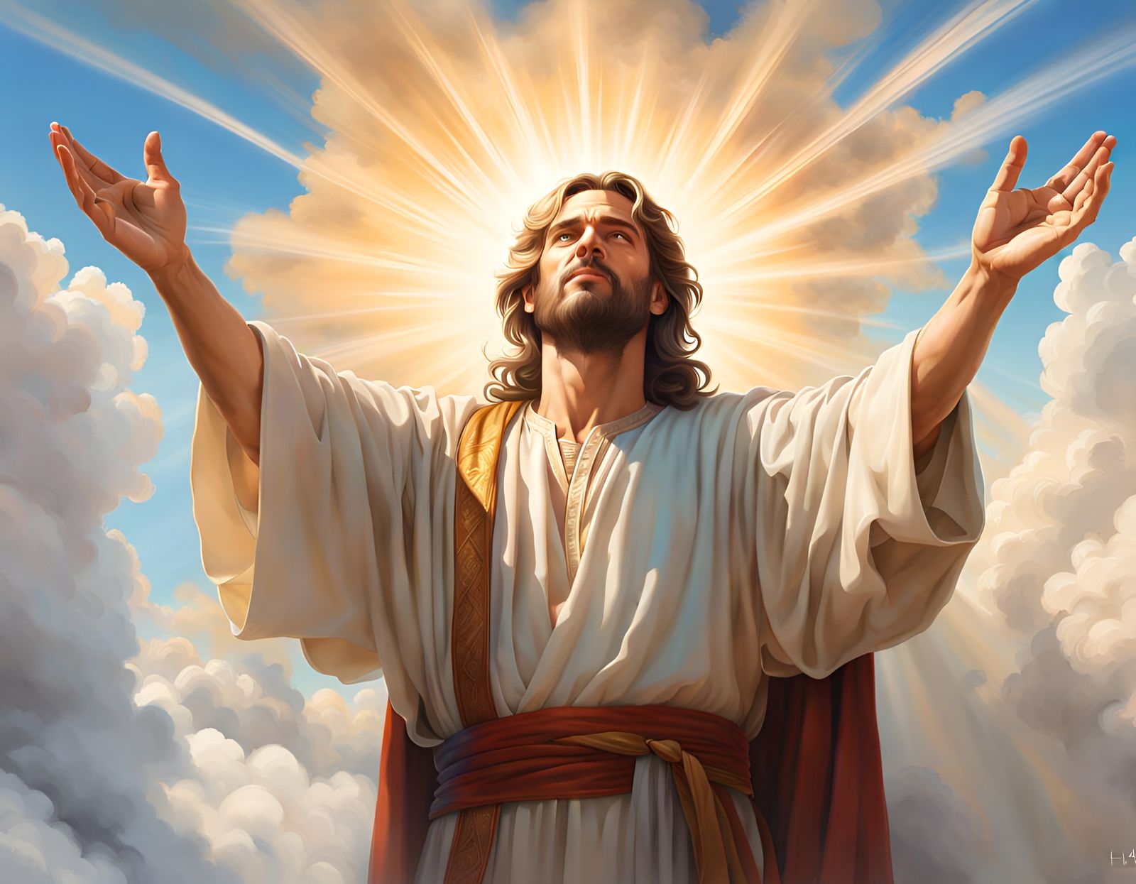 Heavenly Jesus Portrait with Outstretched Hands