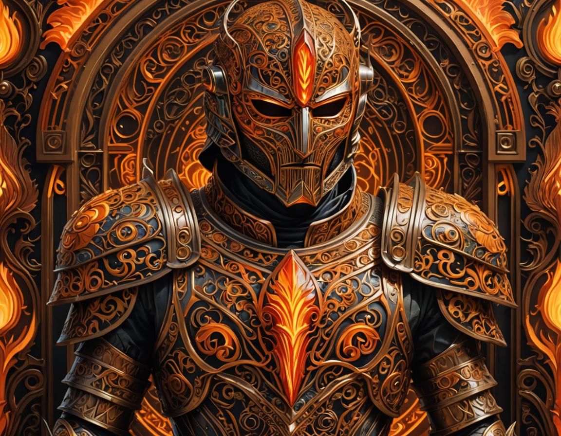 Fiery Knight with Mask in Art Deco Style