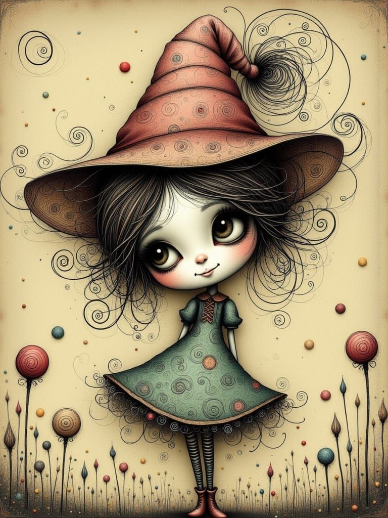 Whimsical Fairy in Quirky Storybook Line Art