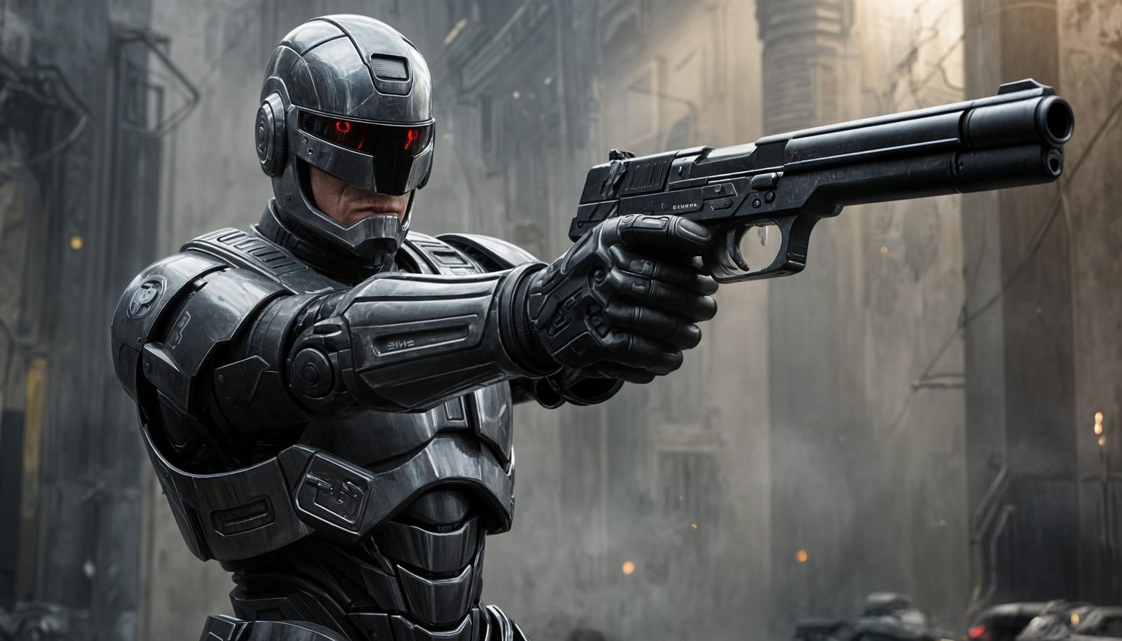 Robocop Aims Handgun at Goon in Epic Oil Painting