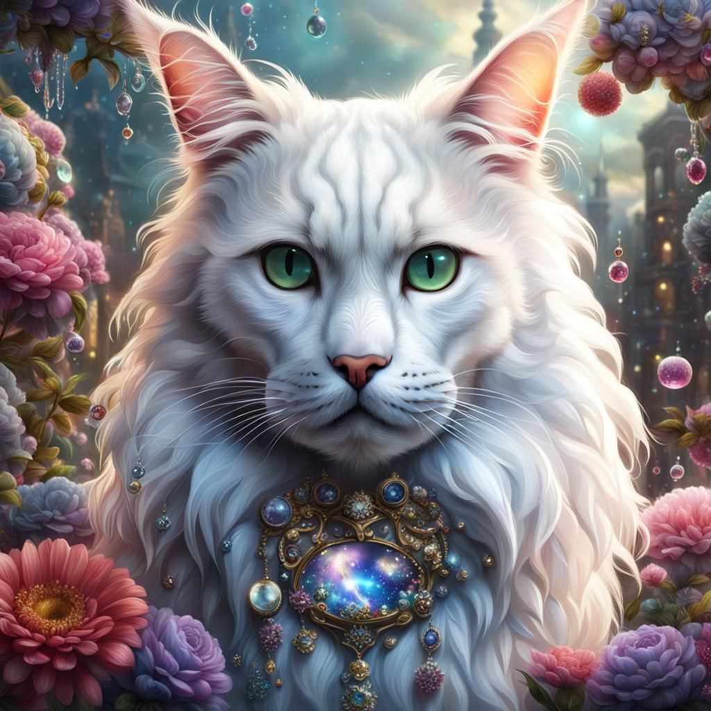 Maine Coon Cat with Flowers and Jewels