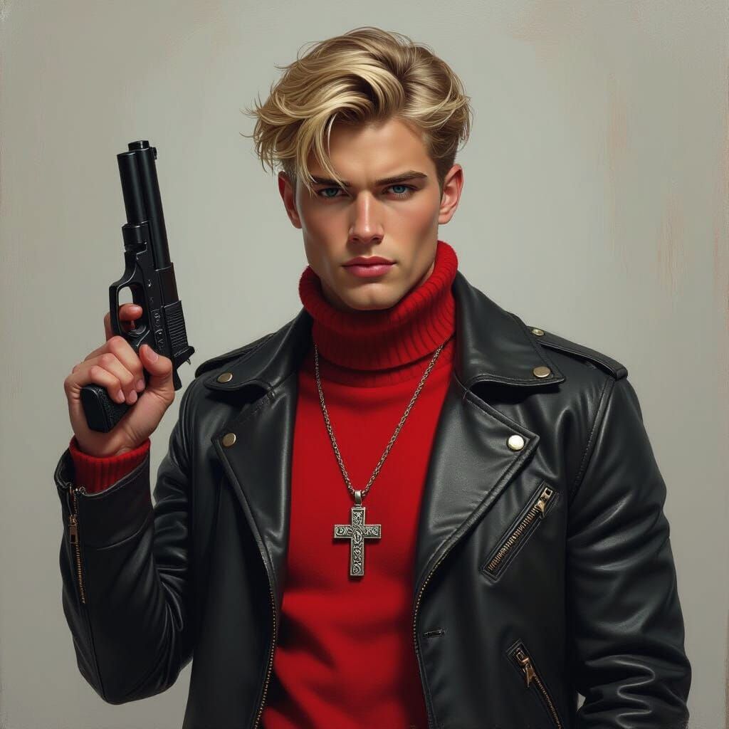 Man with Gun and Cross in Detailed Matte Painting