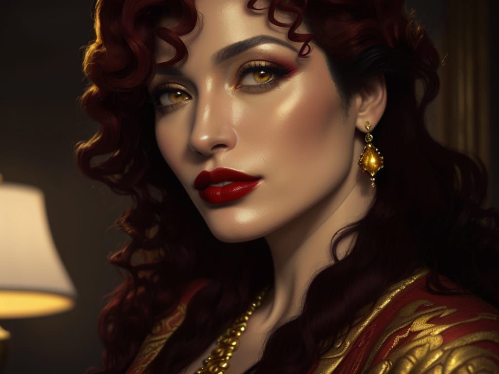 Woman with Red Lipstick, Fauvist Expressionism Oil Painting