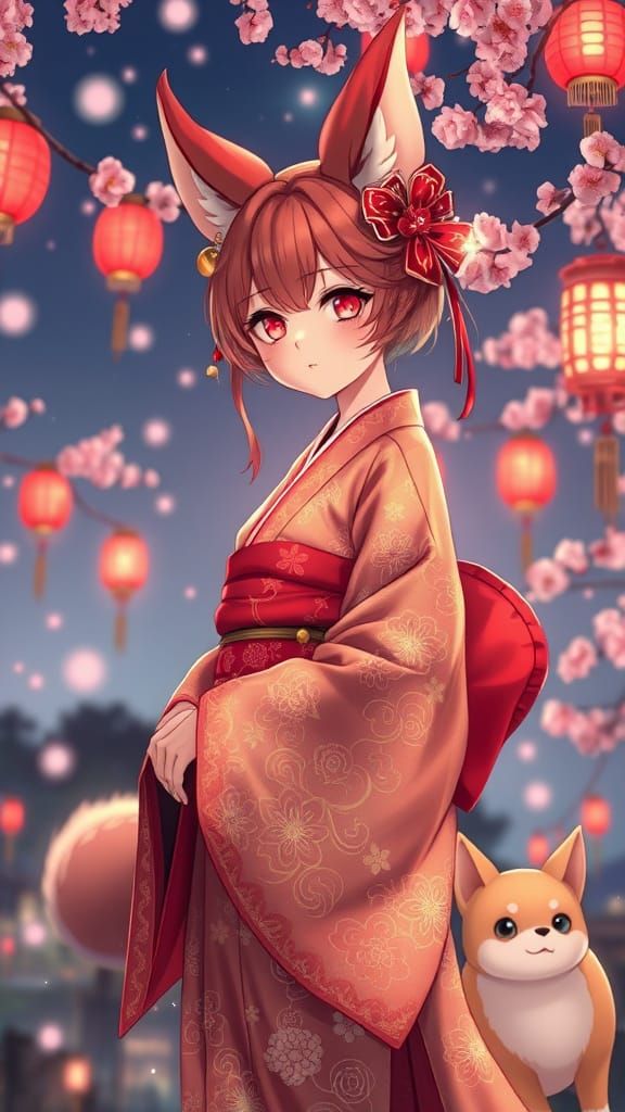 Anime Fox Spirit at Lantern Festival in 3D