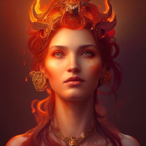 Fiery Goddess Portrait in Hyperdetailed Style