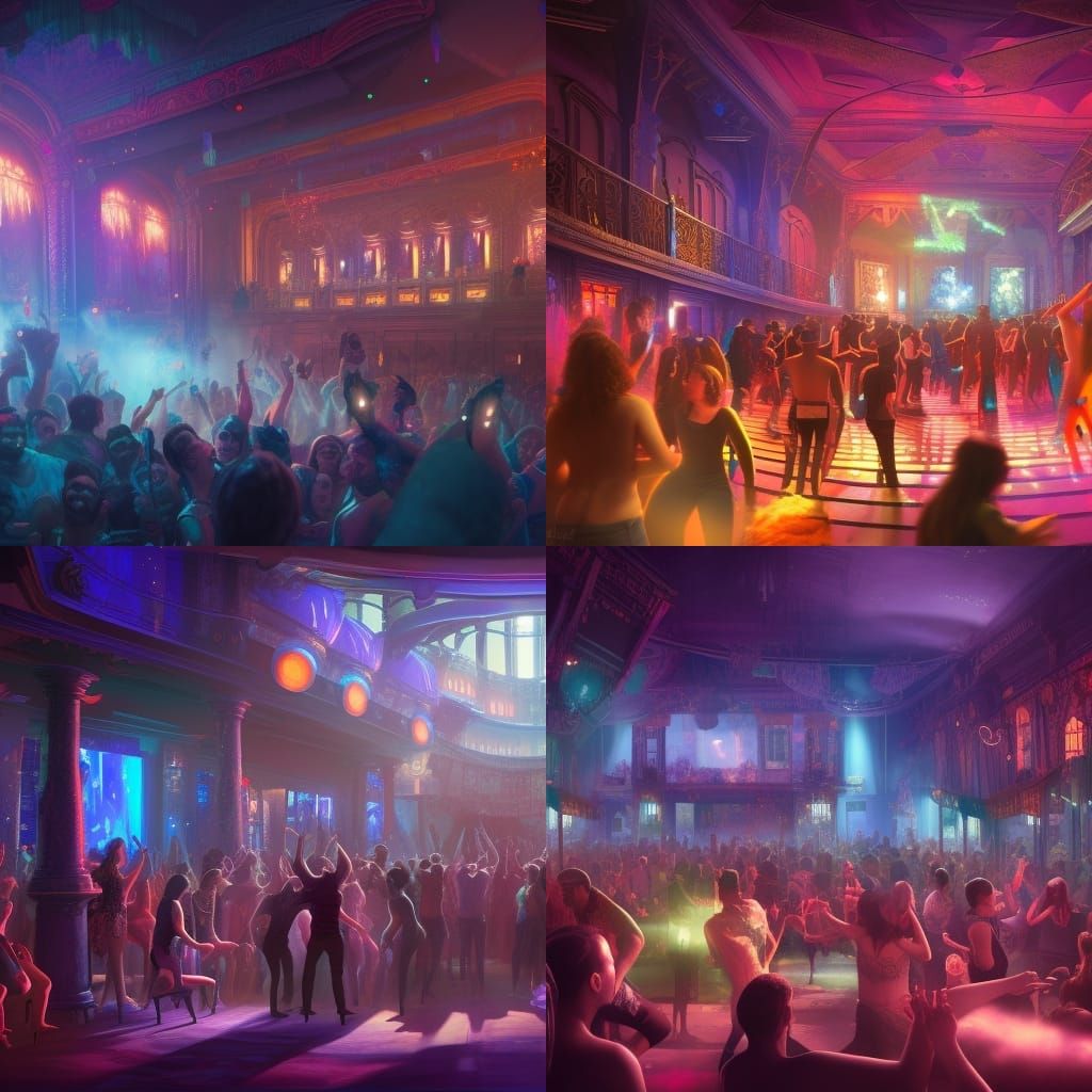 Lively Nightclub Scene in Detailed Matte Painting