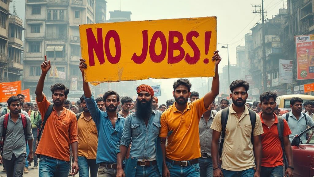 Indian Men Holding 'No Jobs' Sign in Protest
