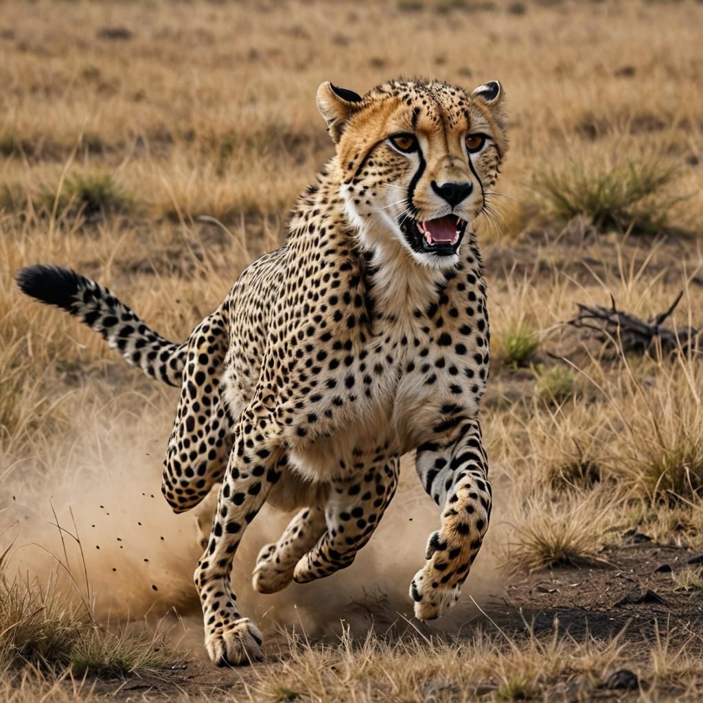 Cheetah Pursuing Prey Across the African Savannah