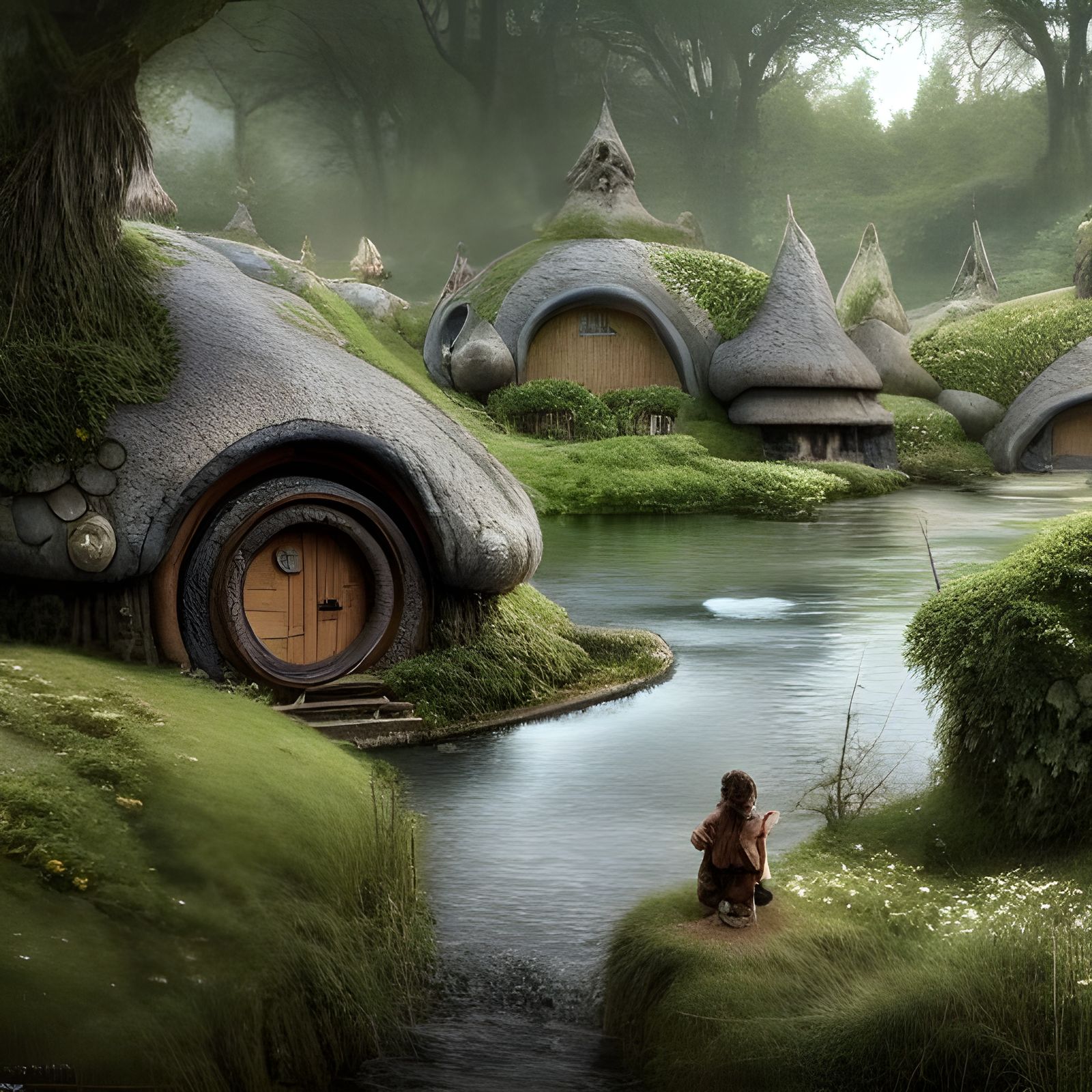 Hobbit in front of his house