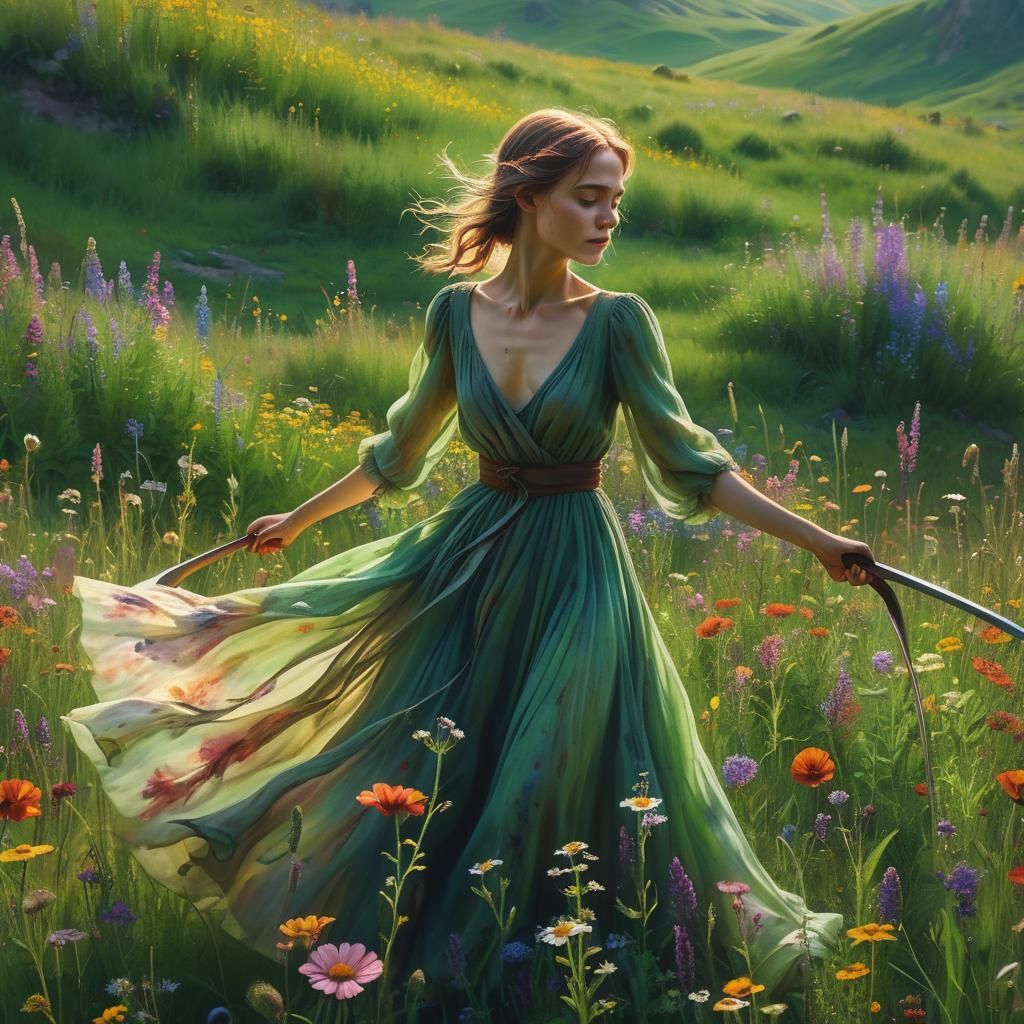 Woman Dancing with Death: Vibrant Oil Painting