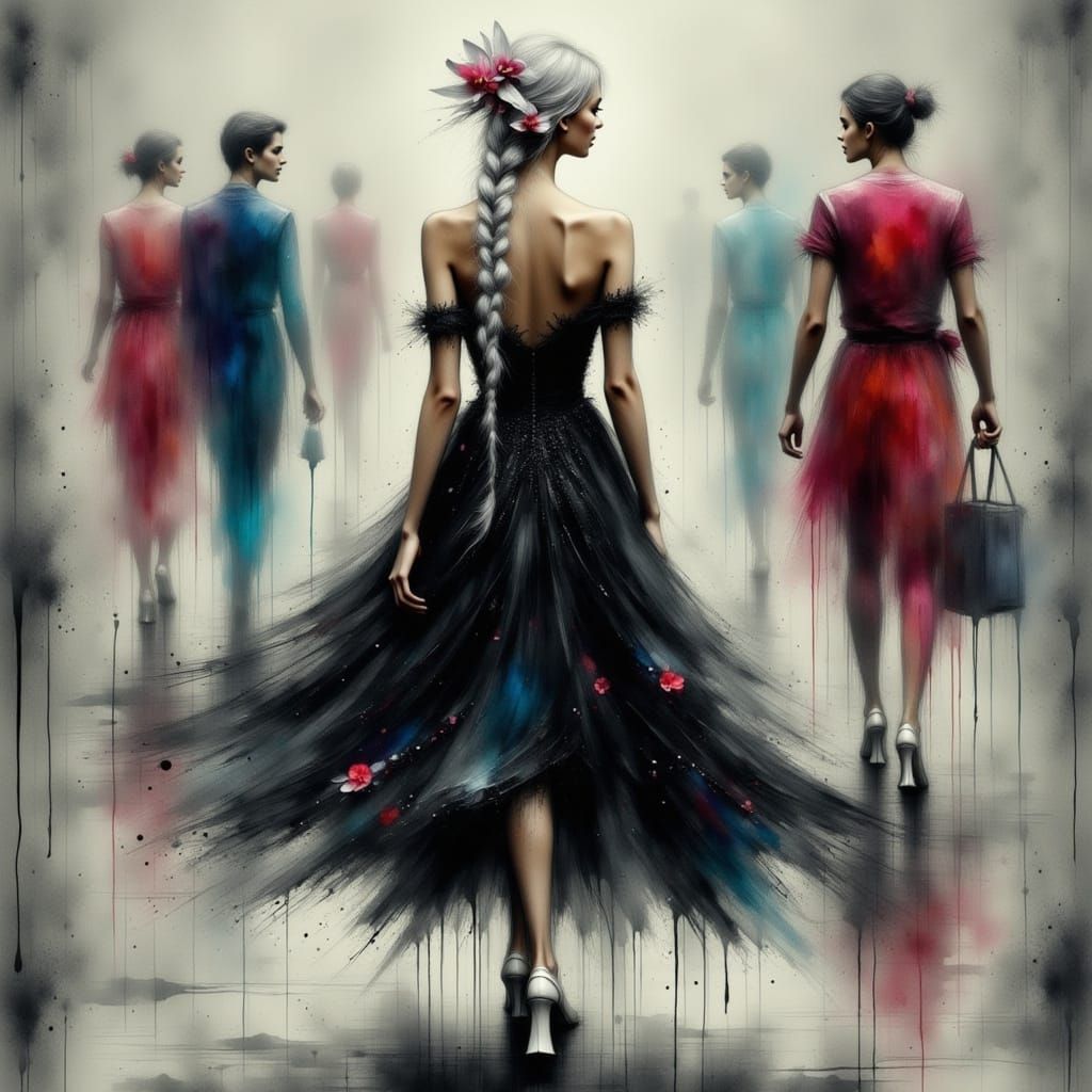 Woman with White Braids in Elegant Realism Style