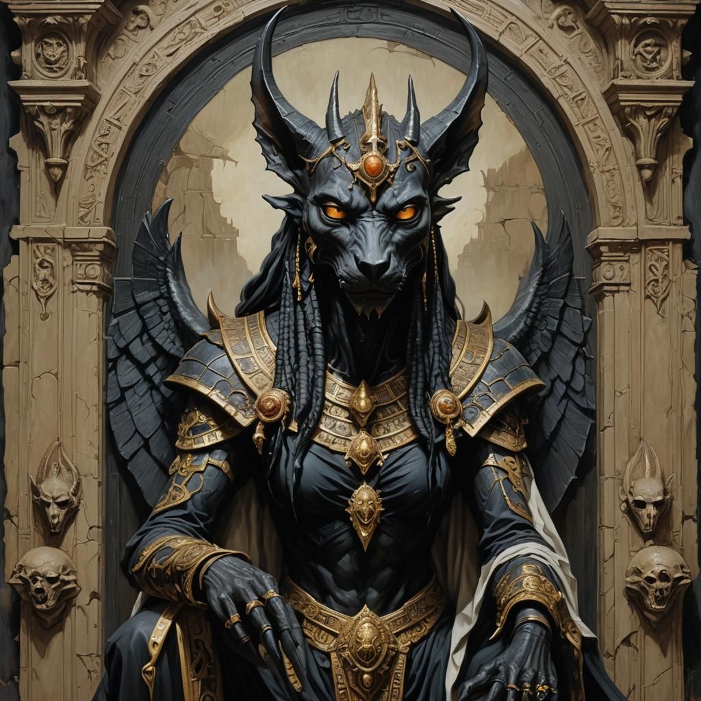 Demonic Porcelain Anubis Queen in Hellfire