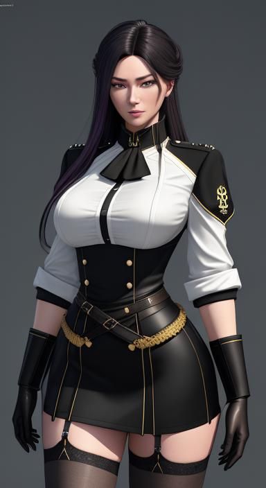 SS German officer. Black SS Officer uniform. Female soldier,  Provocative sexuality. Aspirational sexuality. Hourglass f...