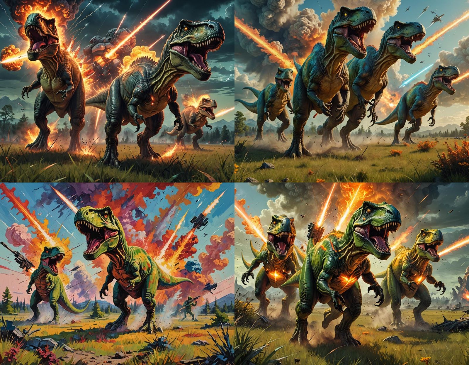 Panicked T-Rex Trio Fleeing Nuclear Blast