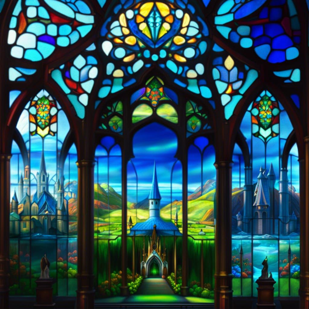 Stained Glass Enchanted Kingdom Digital Illustration