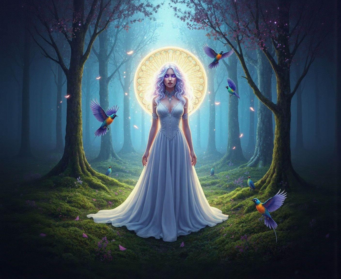 Bioluminescent Star Woman in Glowing Forest