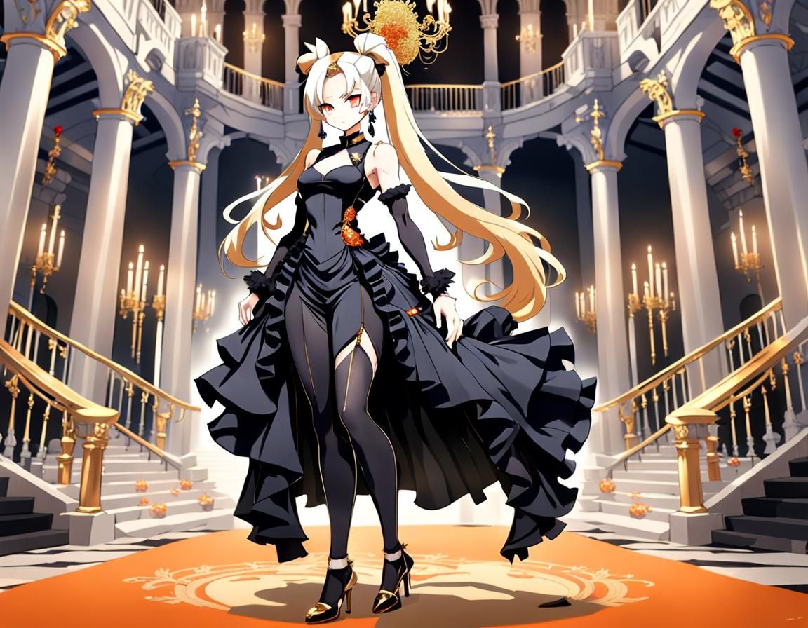 Muscular Woman in Evening Dress, Anime Style