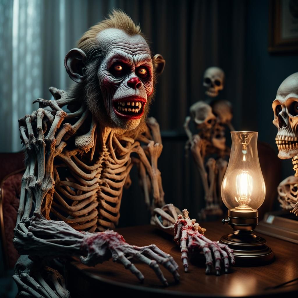Zombie Monkey Clown Lamp in Dark Academia Style