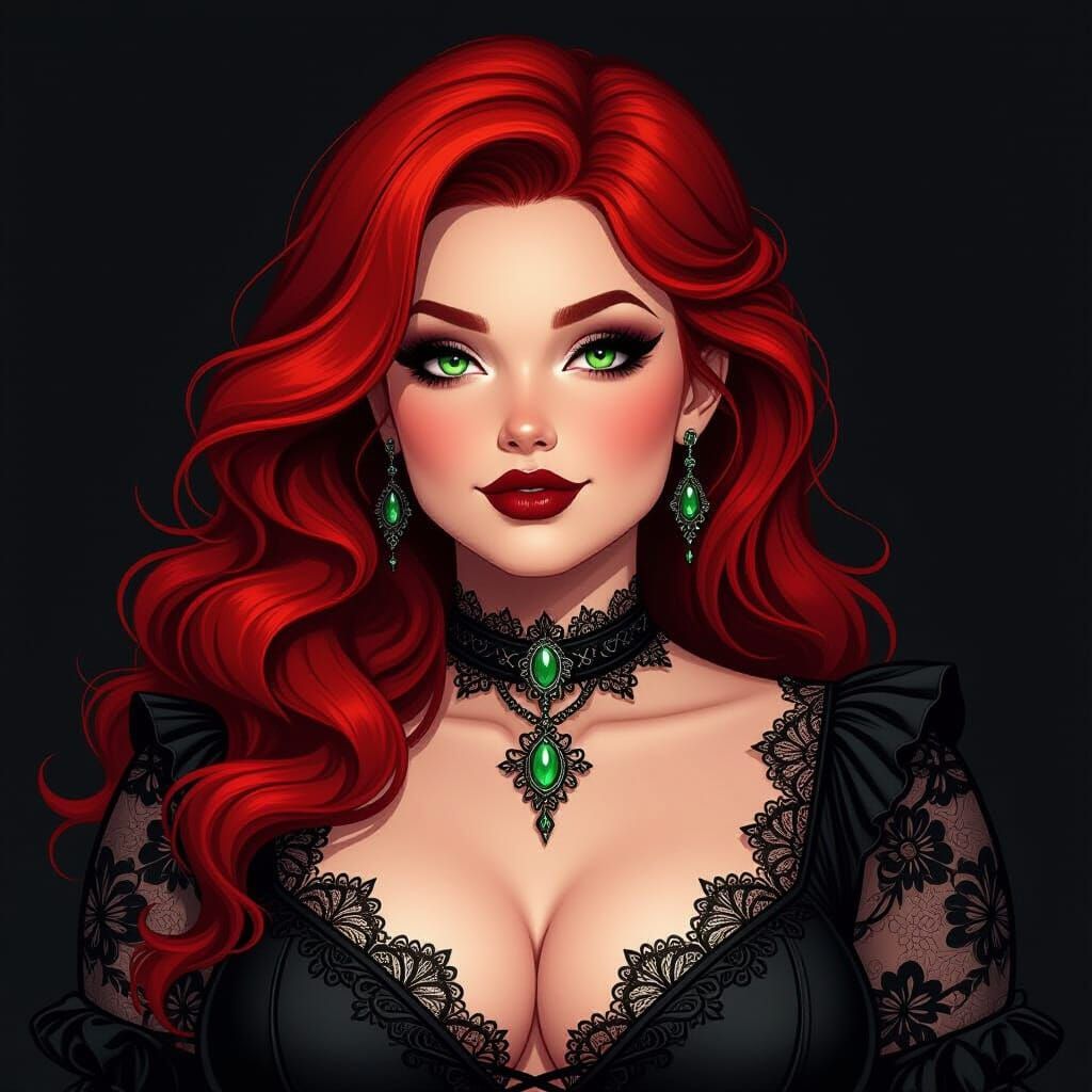 Gothic Woman with Red Hair in Comic Book Style