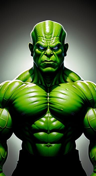 Humorous Hulk as Mr. Clean with Broccoli Head