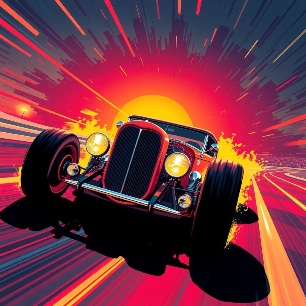 Energetic Hot Rod Racing in Anime Style