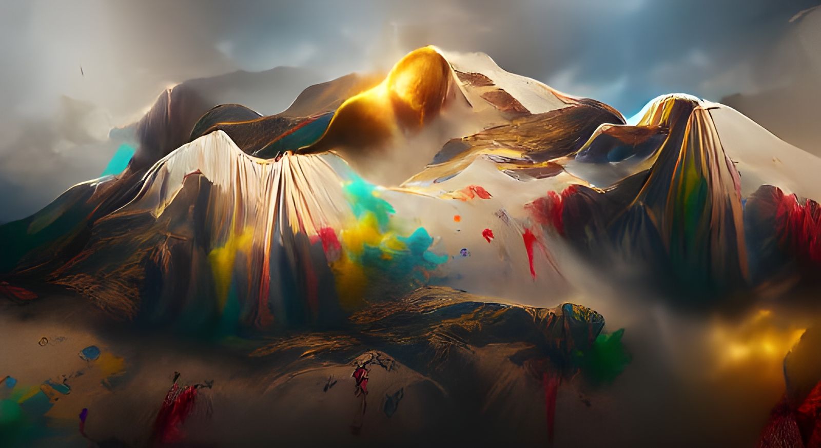 Renaissance Mountainscape with Dripping Paint