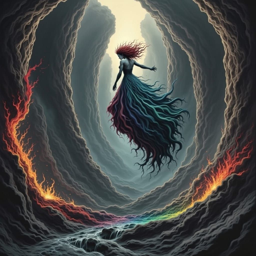 Rainbow River Over Cliff in Digital Matte Painting Style