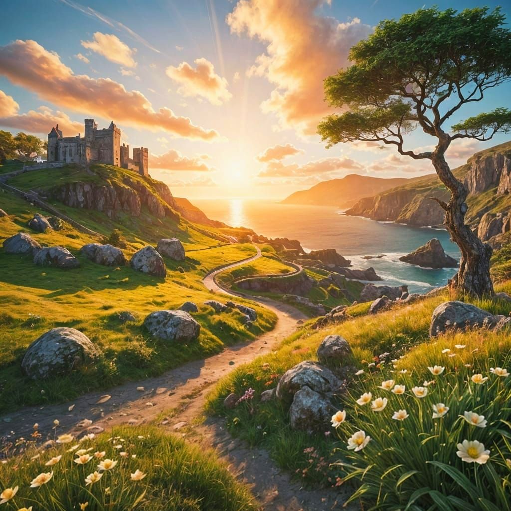 Emerald Fields and Craggy Cliffs in Ireland