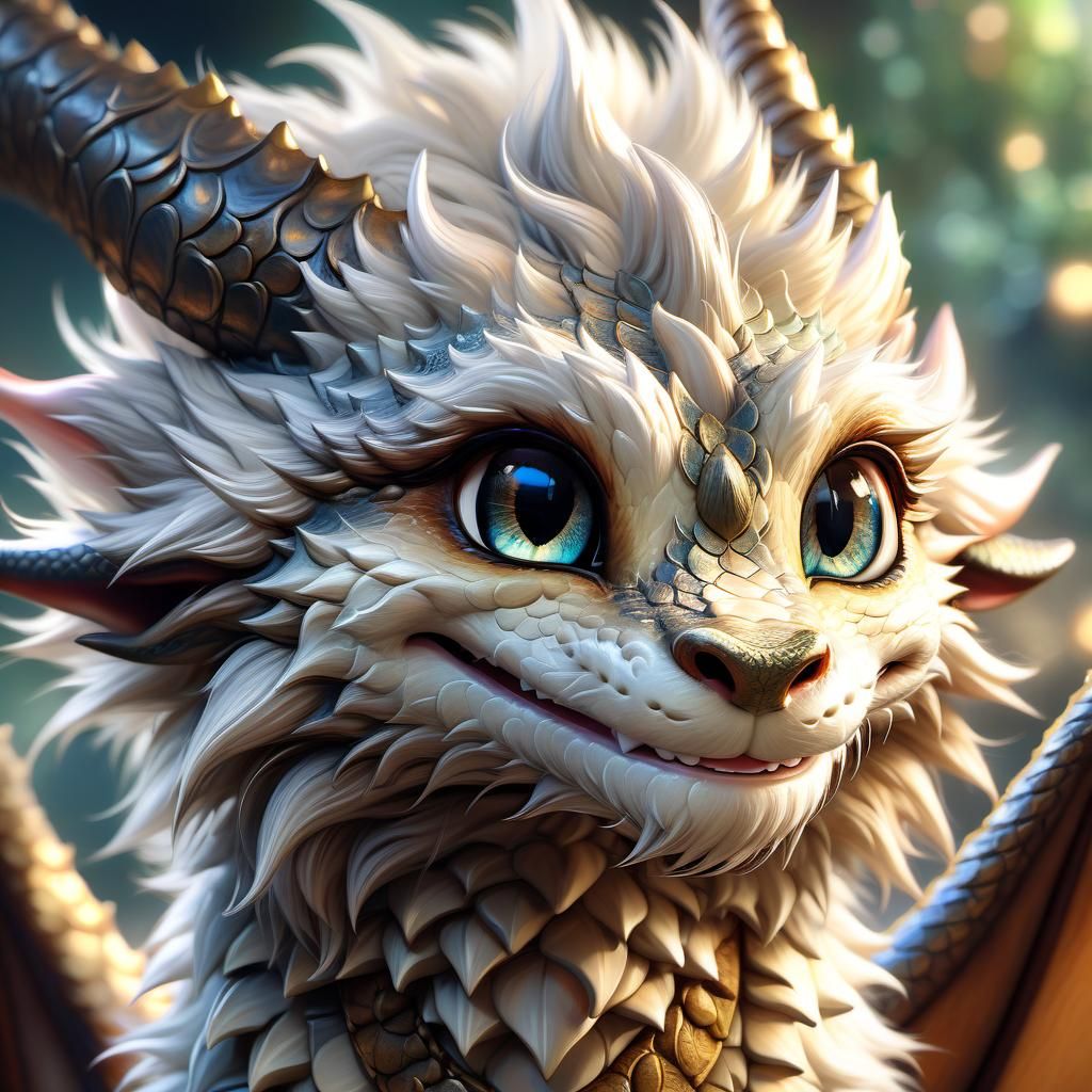 Adorable Furry Dragon Portrait in 3D Anime Style