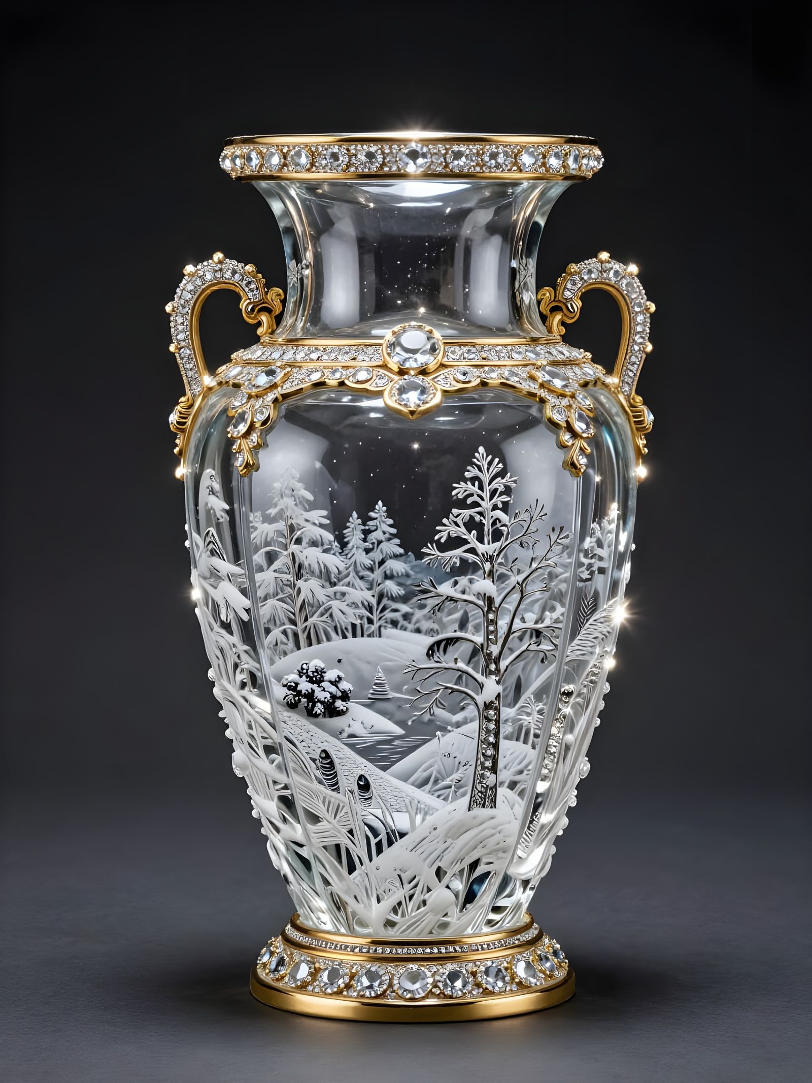 Victorian Winter Landscape in Glass Vase
