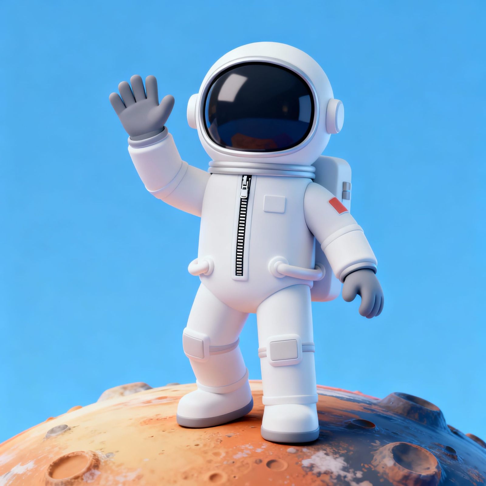Cartoon Astronaut Waves From Alien Planet Surface