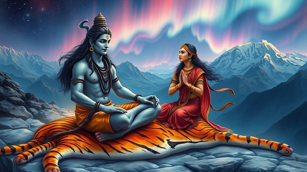 Lord Shiva in Cosmic Meditation Amidst Himalayan Mountains