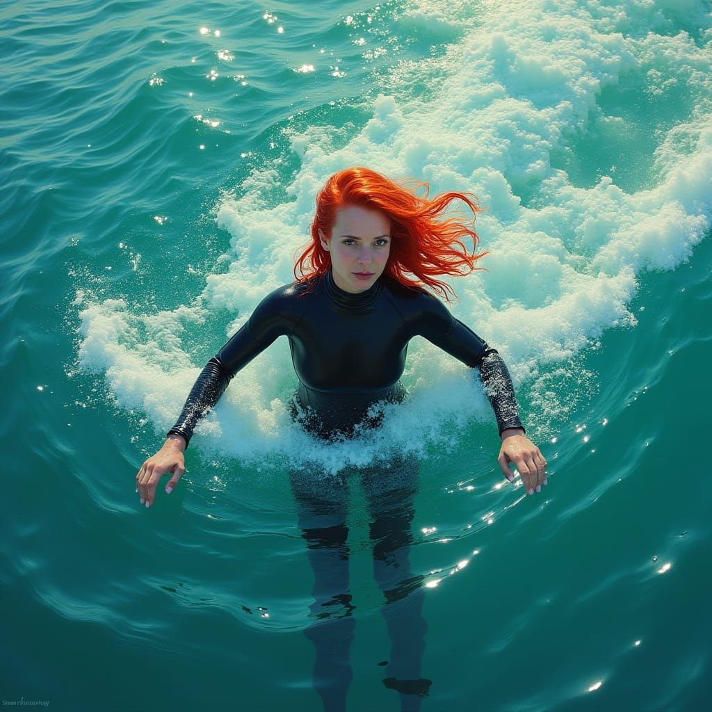 Red Haired Mermaid in Vibrant Oceanic Scene