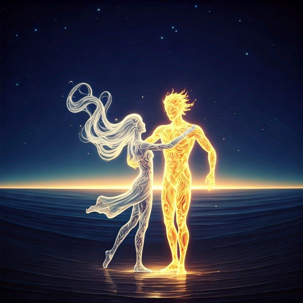 Celestial Dancers in Vibrant, Dreamlike Atmosphere