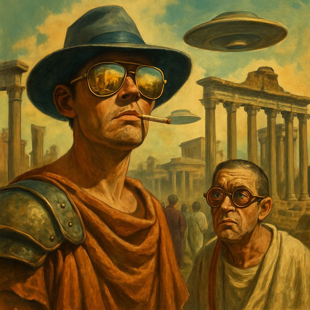 Ancient Roman Forum in Vintage Sci-Fi Illustration